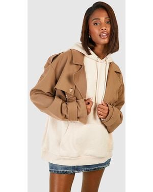 Boohoo Shoulder Pad Crop Trench Coat - Natural