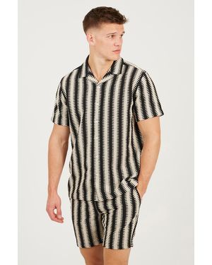 Brave Soul Striped Revere Collar Shirt - Black
