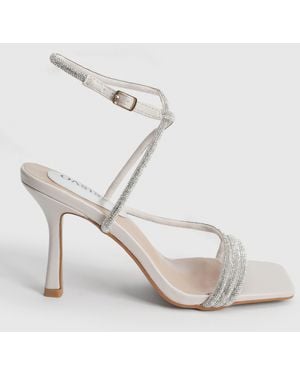 Oasis Maggie Faux Leather Asymmetric Strap Embellished Heeled Sandals - White