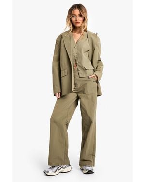 Boohoo Tailored Nylon Straight Leg Trouser - Natural