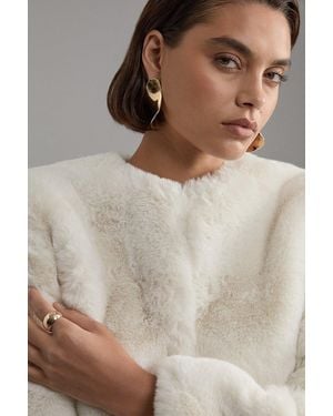 Karen Millen Collarless Faux Fur Jacket - White