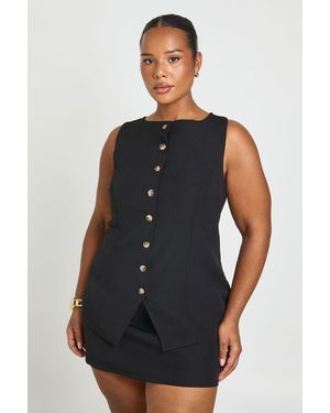 Boohoo Plus Button Front Waistcoat And Mini Skort - Blue