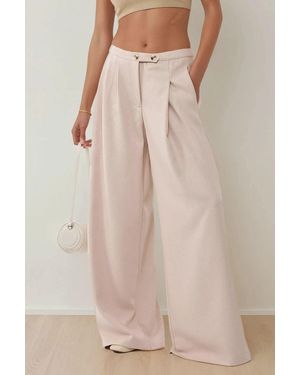 Hiccup High Waist Wide Leg Relaxed Trousers - Natural