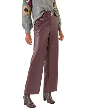 Roman Faux Leather Wide Leg Crop Trousers - Purple