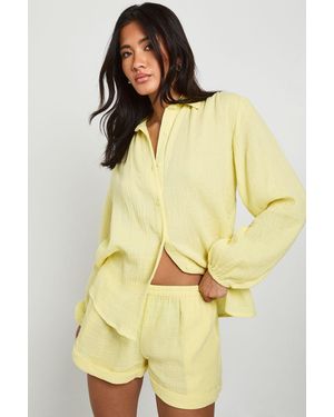 Boohoo Cheesecloth Short - Yellow