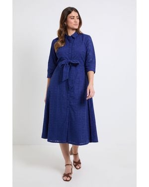 PRINCIPLES Geo Broderie Tie Front Midi Shirt Dress - Blue