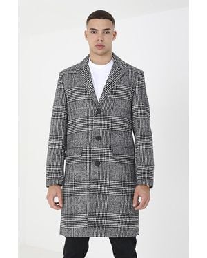 Brave Soul 'Augustine' Checked Single Breasted Formal Coat - Grey