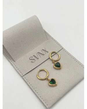 SVNX Emerald Heart Hoop Earrings - Grey