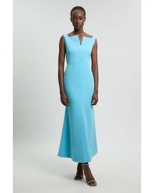 Karen Millen Compact Stretch High Neck Clean Pencil Midi Dress - Blue