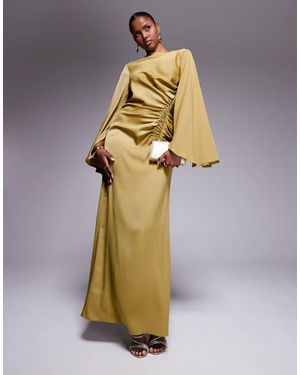 ASOS Exaggerated Sleeve Bias Maxi Dress With Ruched Waist - Metallic