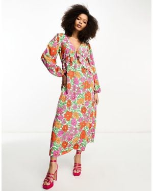 Vila Balloon Sleeve Midi Dress With Frill Waist - White