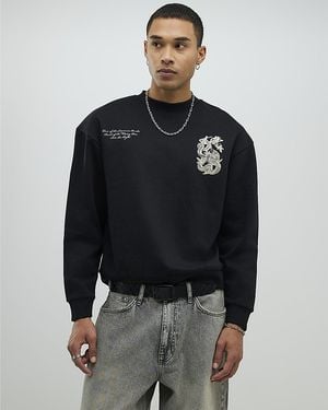 River Island Sweatshirt Regular Fit Japanese Snake Cotton - Black