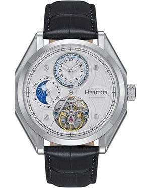 Heritor Antoni Leather-Band Watch - Metallic