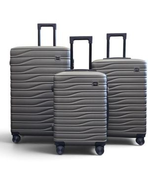 Infinity Leather Hardshell Coffee 8 Wheel Luggage Case Bag Suitcase - Grey