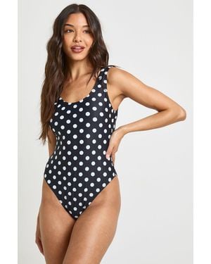 Boohoo Polka Dot Essentials Scoop Swimsuit - Blue