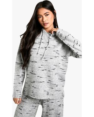 Boohoo Soft Knit Marl Oversized Knitted Hoody - Grey