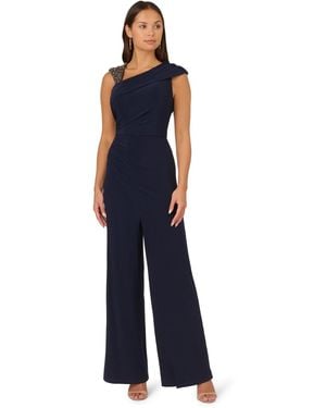 Adrianna Papell Beaded Jersey Jumpsuit - Blue