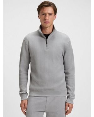 BOSS Light Pastel Structure Quarter Zip Sweatshirt - Grey