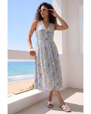 Roman Petite Abstract Print Button Dress - Blue