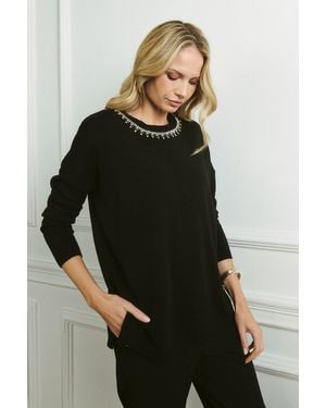 Izabel London Embellished Neck Relaxed Jumper - Black