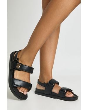 Boohoo Wide Fit Lock Double Strap Sandals - Black