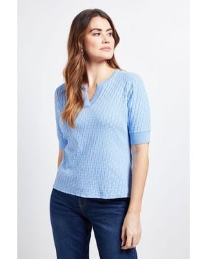 Wallis Stitch Detail V Neck Knitted Top - Blue
