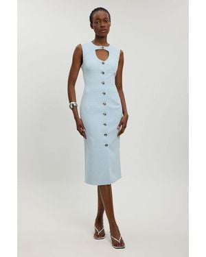 Karen Millen Compact Stretch Button Tailored Midi Dress - Blue