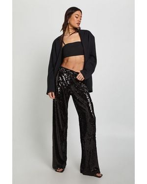 Boohoo Tall Low Rise Drawcord Waistband Sequin Trouser - Blue