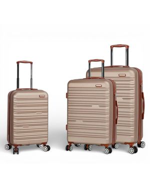 Infinity Leather Expandable Hard Shell Abs Suitcase 8 Wheel Set Travel Large Luggage - Brown