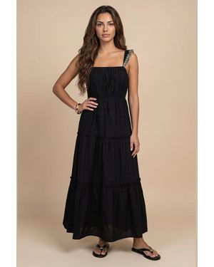 Urban Bliss Broidery Ruffle Strap Tiered Maxi Dress - Black