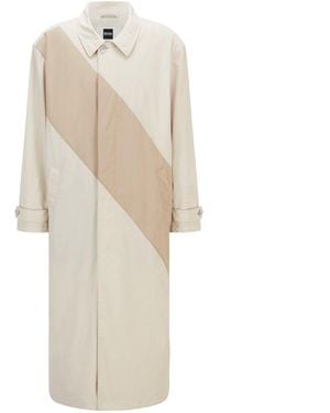 BOSS Long Collared Neck Relaxed Fit Coat - Natural