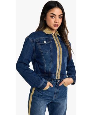 Boohoo Cord Trim Detail Fitted Denim Jacket - Blue