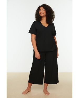 Trendyol Trendyol Vrouw/Meisje V-Hals Pyjamaset - Zwart