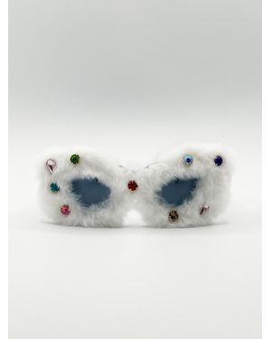 SVNX Faux Fur Cateye Sunglasses With Multicoloured Gems - Blue
