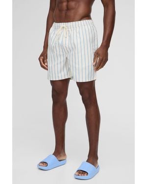 BoohooMAN Mid Length Stripe Swim Short - White