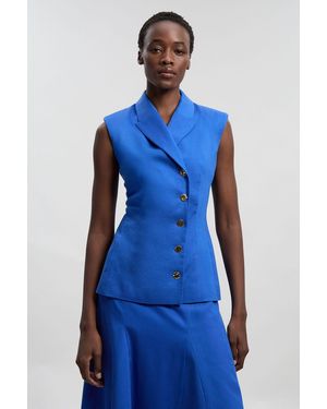 Karen Millen Tailored Linen Corset Back Detail Button Front Waistcoat - Blue