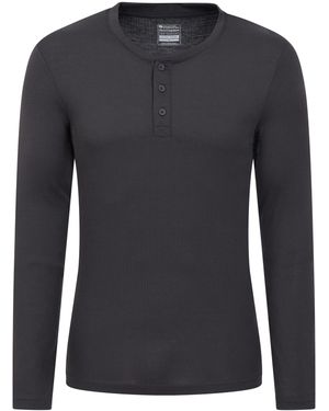 Mountain Warehouse 'Talus' Henley Thermal Top Quick Dry Casual Long Sleeve Tee - Black