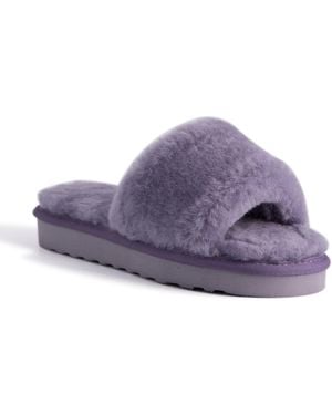 Aus Wooli Australia Sheepskin Fluff Slide Slippers - Purple