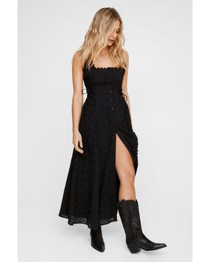 Nasty Gal Soft Corset Broderie Lace Up Side Midi Dress - Black