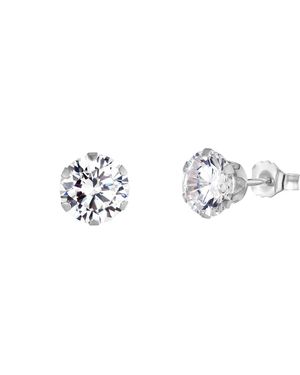 The Jewellery Stockroom Sterling 6Mm Cubic Zirconia Stud Earrings - Metallic