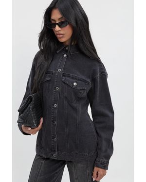 Boohoo Cinched Waist Denim Jacket - Black