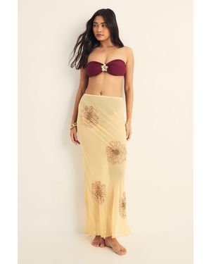Nasty Gal Flower Embellished Maxi Beach Skirt - Natural