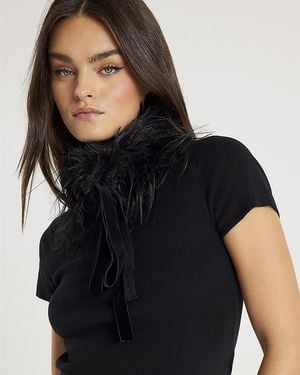 River Island Top Faux Fur Collar - Black
