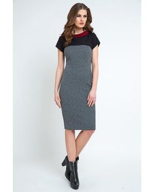 Conquista Straight Short Sleeve Dress With Stand Up Collar - Blue