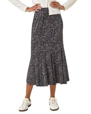 Roman Animal Print Panelled Skirt - Grey