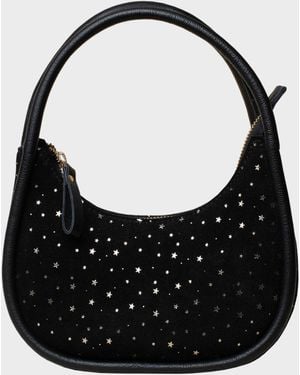 Assots London 'Festive Bag' & Star Sparkle Genuine Leather Shoulder Bag - Black