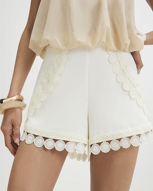 River Island Shorts Crochet Detail Zip Back - Natural