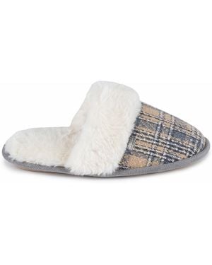 Totes Isotoner Brushed Check Mule Slippers - White