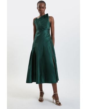 Karen Millen Structured Satin Asymmetric Full Maxi Dress - Green