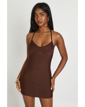 Boohoo Premium Bandage Underbust Detail Mini Dress - Brown
